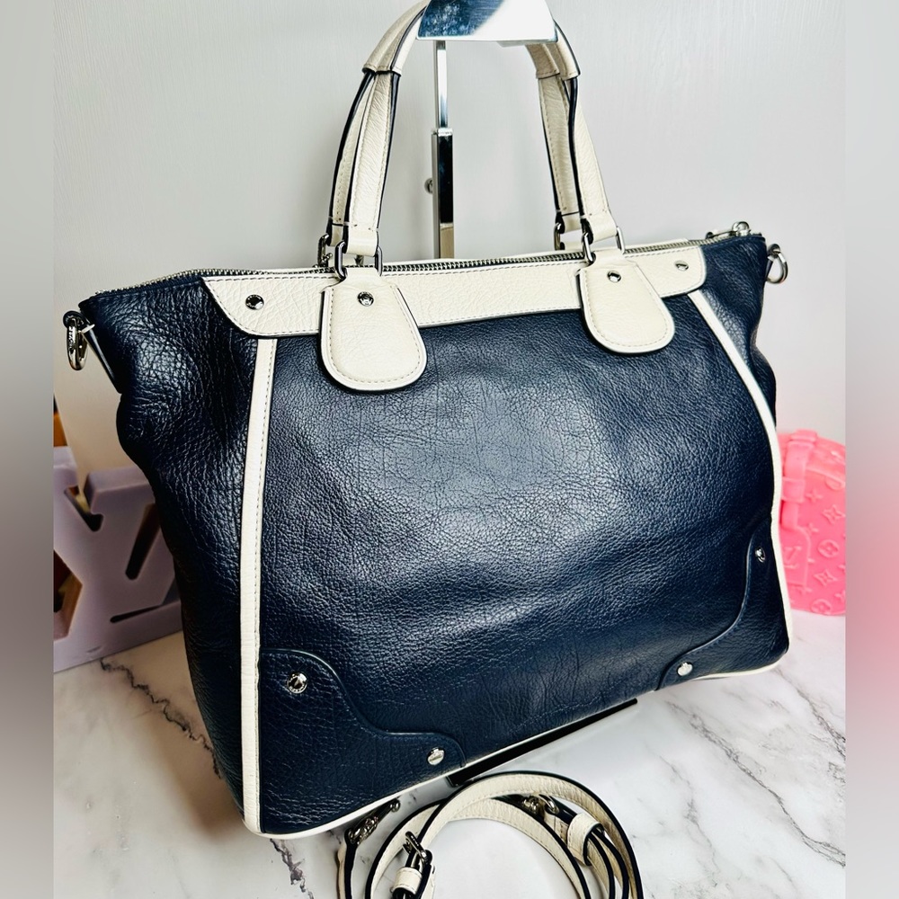 EUC Coach Midnight Navy Blue & Chalk Spectator Leather Mickie Satchel - Picture 10 of 16